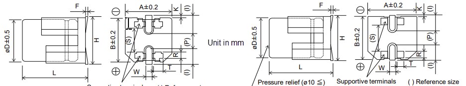 Mechanical Drawing - Panasonic Electronic Components EEH-ZL Aluminum Organic Electrolytic Capacitors